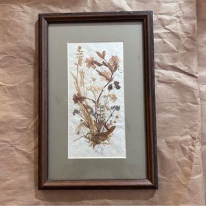 Vintage framed dried flowers wall Art under glass signed